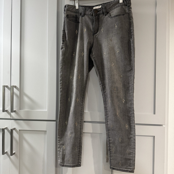 Sundance Primrose‎ Fit Diamond Sequins Gray Skinny Boyfriend Jeans Sz 30 Concert - Picture 1 of 11